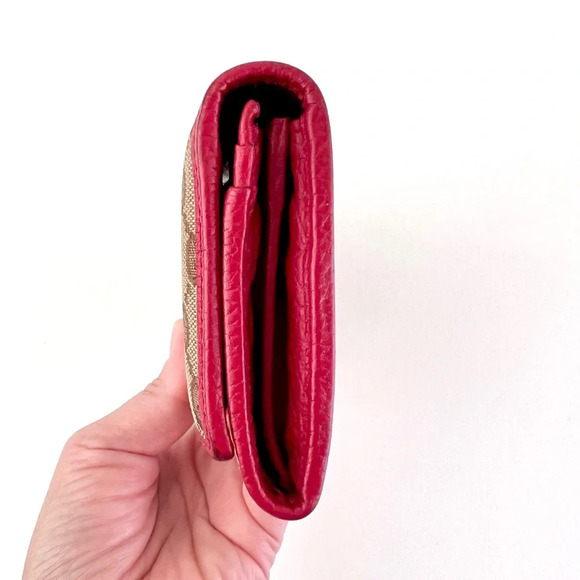 GUCCI || GG Supreme Canvas Red Leather Bifold Secretary Wallet - Picture 5 of 17